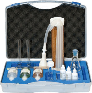 Mini Water Softener in Transport Case for Commercial Demonstration, includes hardness analysis reagents for water before and after softening.