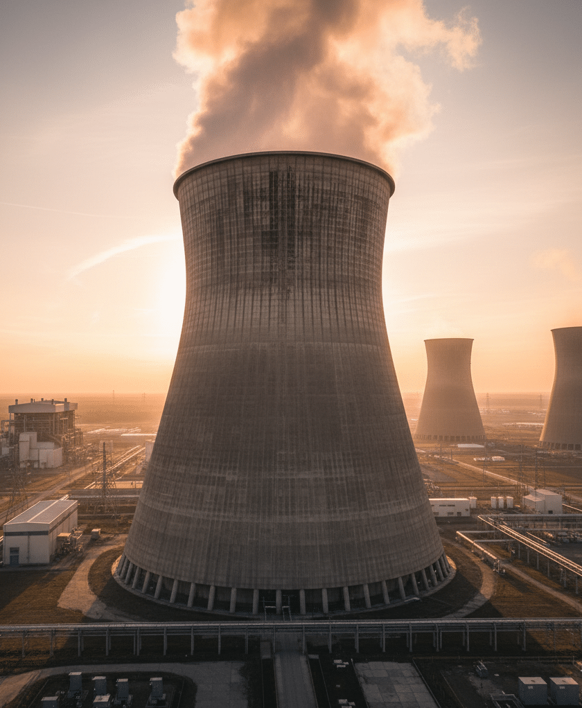 Tour aéroréfrigérante industrielle, installation concernée par l’analyse de l’eau circulante en circuit de refroidissement.