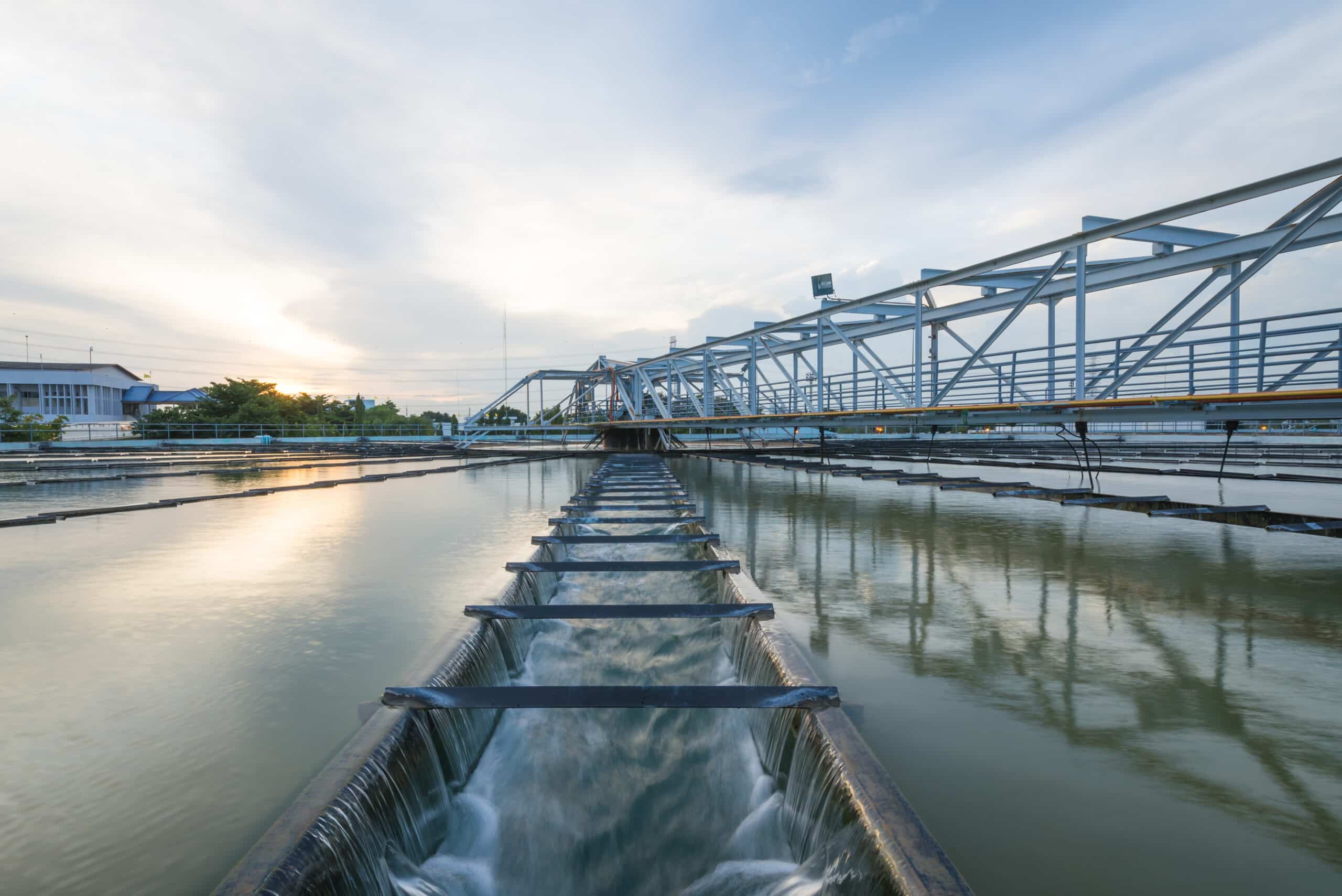 Bassin de traitement des eaux usées dans lequel le voile de boue est suivi pour assurer le bon fonctionnement du procédé.