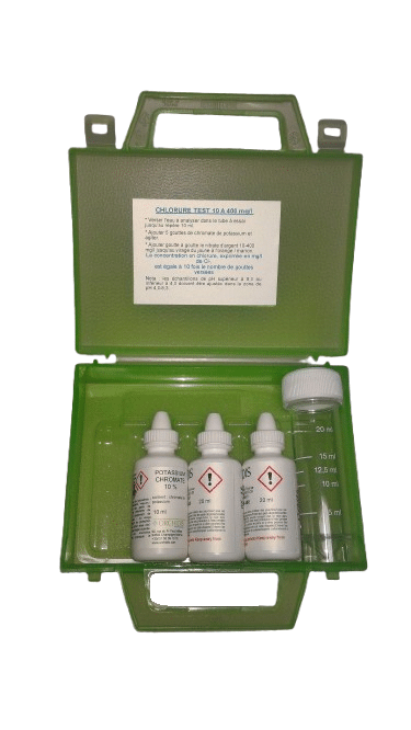 Kit Aqualabo 1KC005 pour le contrôle des chlorures dans l’eau.